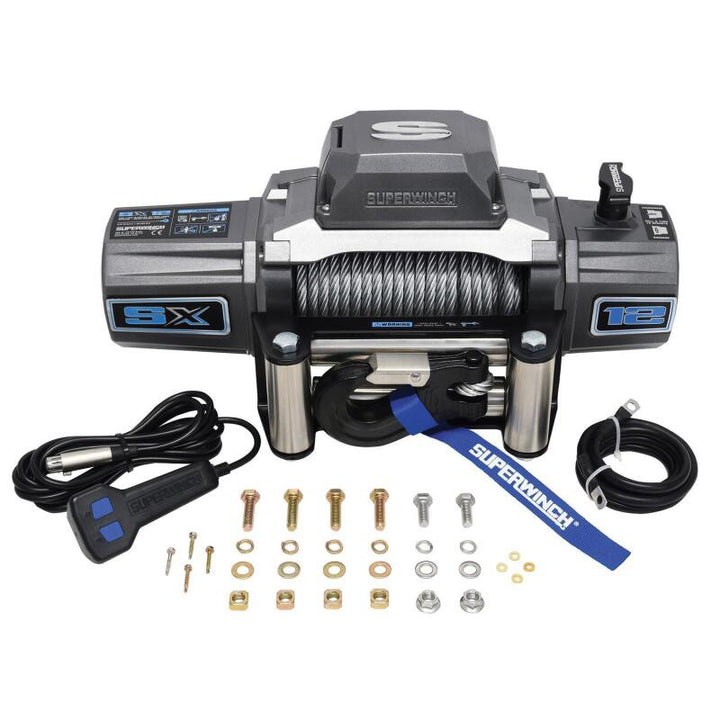 Superwinch 12000 LBS 12V DC 3/8in x 85ft Wire Rope SX 12000 Winch - Graphite - Bull Strap