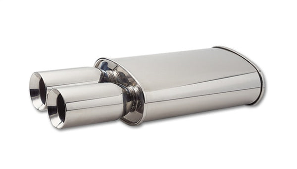 Vibrant StreetPower Oval Muffler w/ Dual 3.5in Round Tips Straight Cut Beveled Edge 2.5in inlet I.D. - Bull Strap