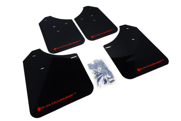 Rally Armor 02-07 Subaru WRX/STI/RS/2.5i (Wagons Req. Mod.) Black UR Mud Flap w/Red Logo - Bull Strap