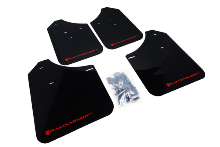 Rally Armor 02-07 Subaru WRX/STI/RS/2.5i (Wagons Req. Mod.) Black UR Mud Flap w/Red Logo - Bull Strap