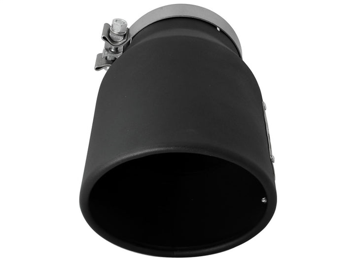 aFe MACHForce XP 5in 304 Stainless Steel Exhaust Tip 5 In x 7 Out x 12L in Bolt On Right - Black - Bull Strap