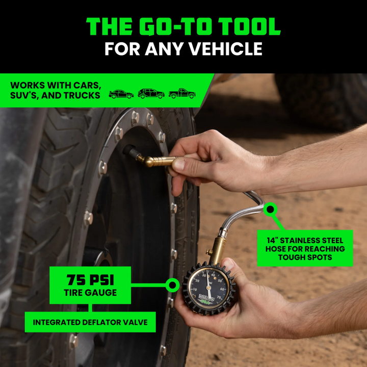 Rhino USA 75 Psi Analog Heavy Duty Tire Pressure Gauge - Bull Strap