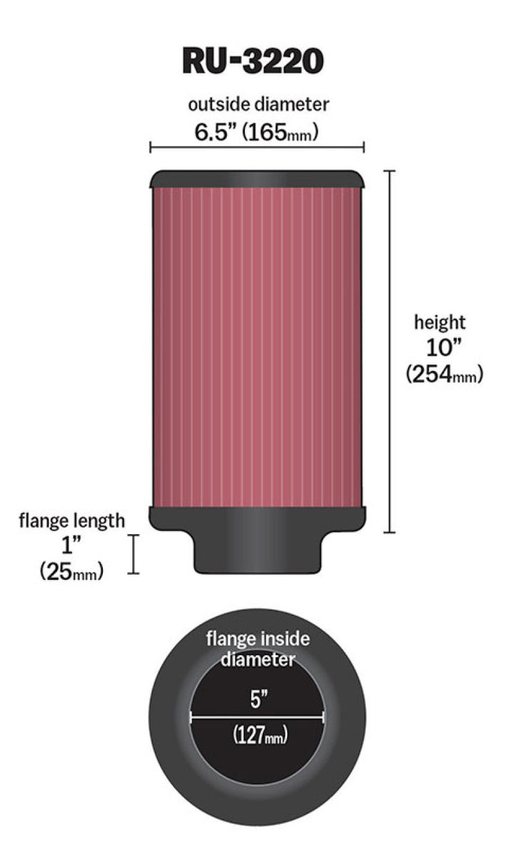 K&N Filter Universal Rubber Filter 5in Flange ID / 6.5in OD / 10in Height - Bull Strap