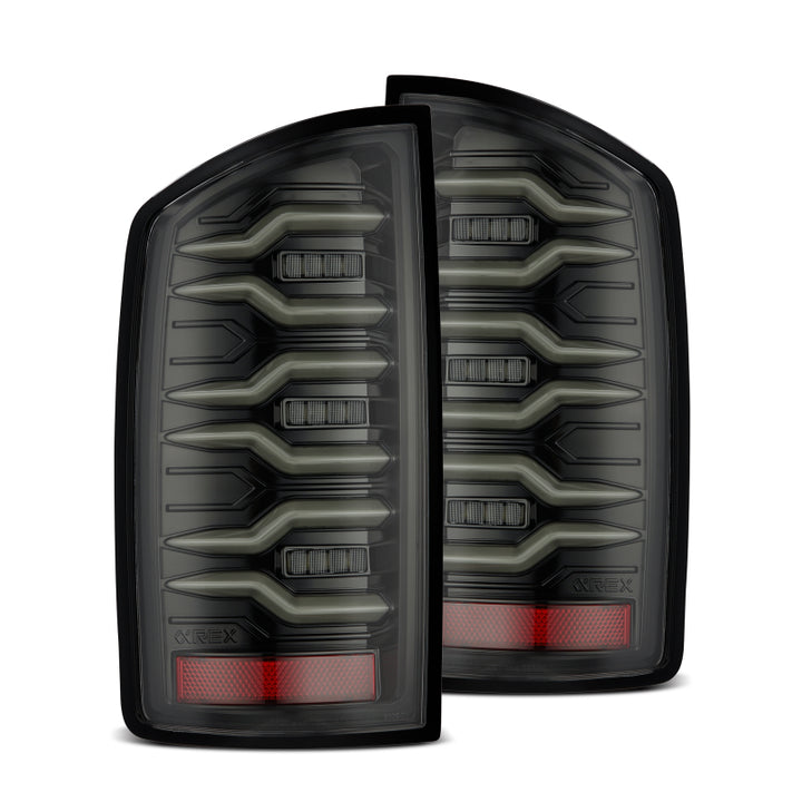 AlphaRex 02-06 Dodge Ram1500/03-06 Dodge Ram 2500/3500 Truck LUXX-Series LED Tail Lights Alpha-Black - Bull Strap