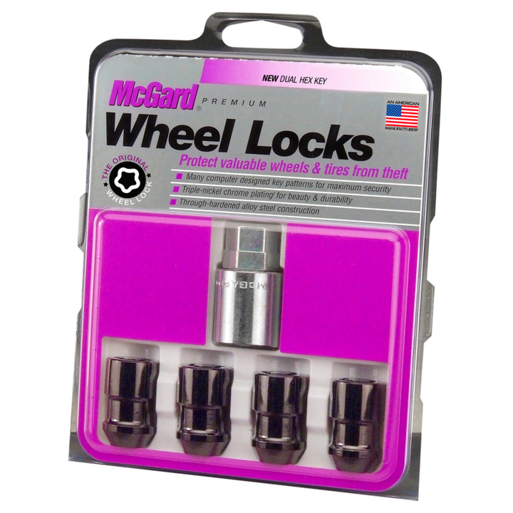 McGard Wheel Lock Nut Set - 4pk. (Cone Seat) M12X1.5 / 19mm & 21mm Dual Hex / 1.46in. Length - Black - Bull Strap