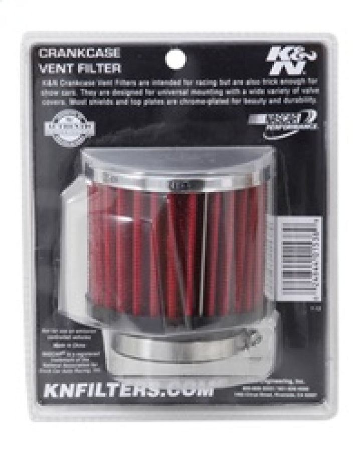 K&N 1.75in Flange ID x 3in OD x 2.5in H Chrome Finish Rubber Base Crankcase Vent Filter - Bull Strap