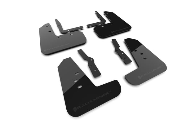 Rally Armor 2024+ Ford Mustang Black UR Mud Flap w/ Metallic Black Logo - Bull Strap