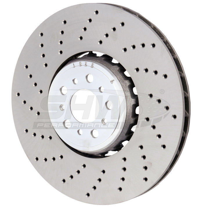 SHW 18-21 BMW M5 4.4L Left Front Cross-Drilled Lightweight Brake Rotor (34117991101) - Bull Strap