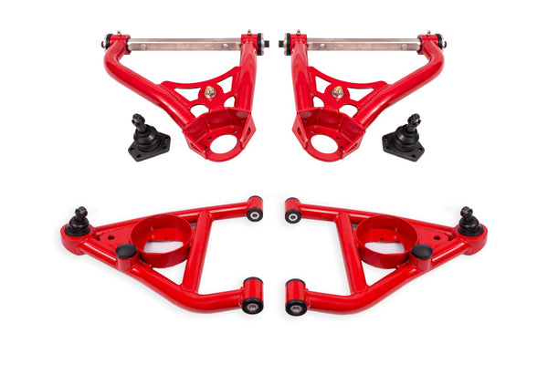BMR 67-69 GM F-Body / 68-74 X-Body Non-Adj. Upper & Lower A-Arms (Polyurethane) - Red - Bull Strap