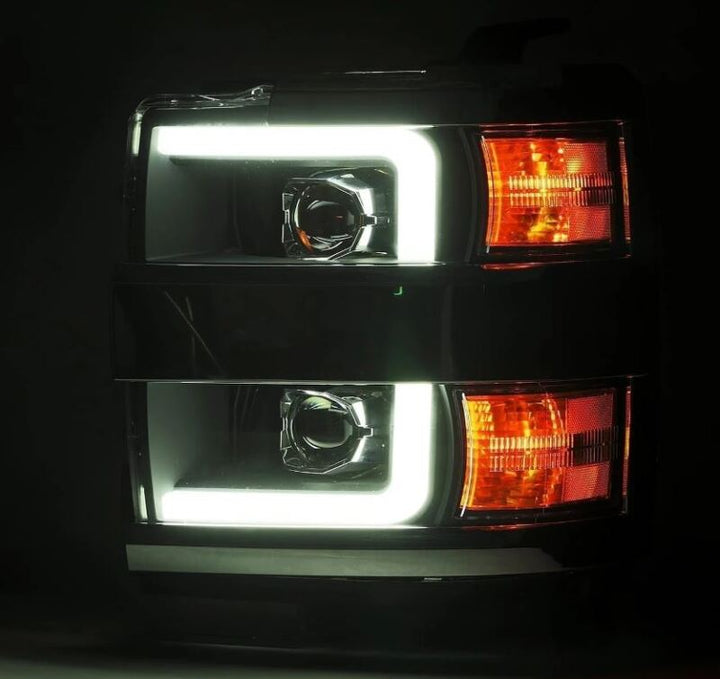 AlphaRex 15-19 Chevy Silverado 2500/3500 LUXX-Series Proj. Headlights Blk w/Actv SeqSig & SBDRL - Bull Strap