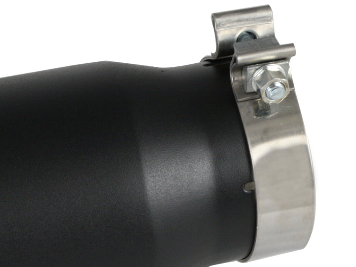 aFe Power Diesel Exhaust Tip Black- 4 in In x 5 out X 12 in Long Bolt On (Right) - Bull Strap