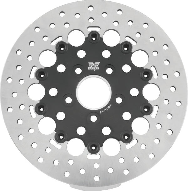Twin Power 84-17 Big Twin Exc 08-17 FLH FLT Rear 11.5 Floating Rotor Black Hole - Bull Strap