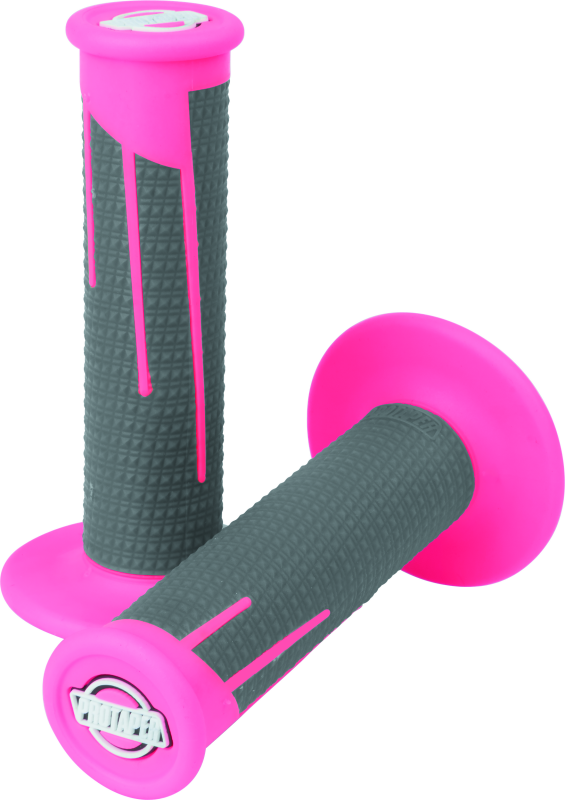 ProTaper Full Diamond Clamp-On Grips - Neon Pink/Dark Gray - Bull Strap
