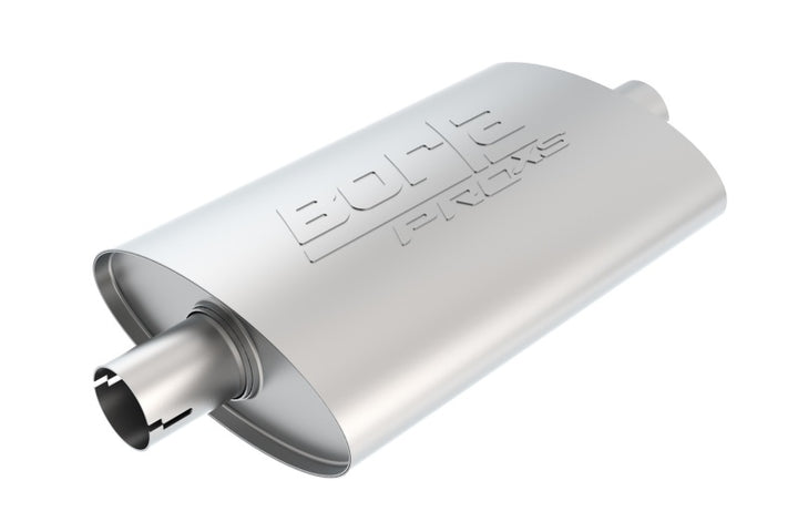 Borla Universal Pro-XS Oval 2.5in Inlet/Outlet Center/Center Notched Muffler - Bull Strap