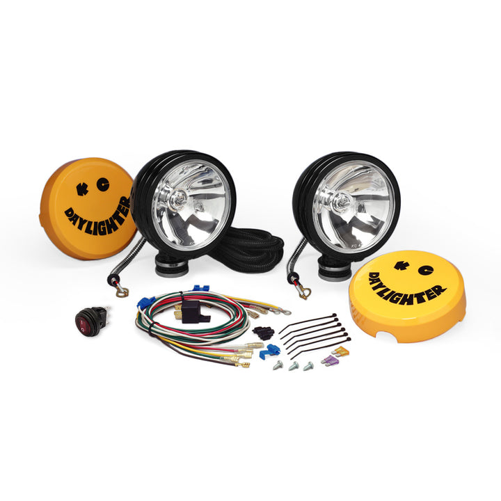 KC HiLiTES Daylighter 6in. Halogen Light 100w Spot Beam (Pair Pack System) - Black SS - Bull Strap