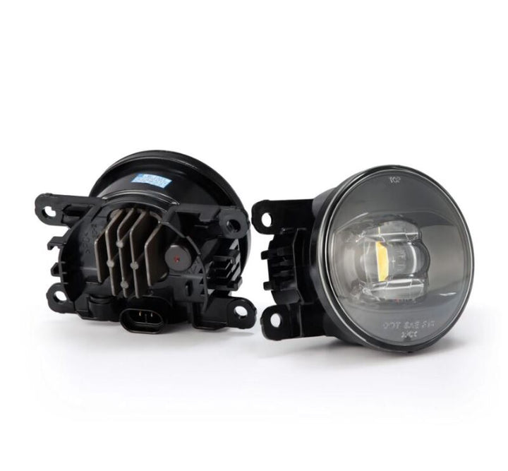 AlphaRex Universal Acura/Ford/Honda/Subaru/Nissan DoubleTap Dual Color LED Proj Fog Lights - Wt/Ambr - Bull Strap