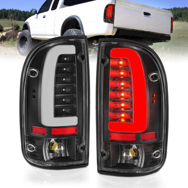ANZO 95-00 Toyota Tacoma LED Taillights Black Housing Clear Lens (Pair) - Bull Strap