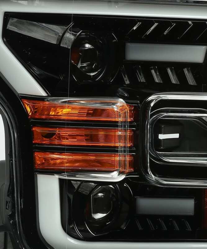AlphaRex 15-17 Ford F-150 PRO-Series Proj Headlights Plank Style Gloss Blk w/Activ Light/Seq Signal - Bull Strap