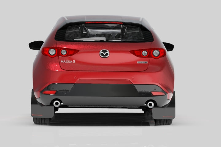 Rally Armor 19-25 Mazda3 Hatchback Black UR Mud Flap w/Red Logo - Bull Strap