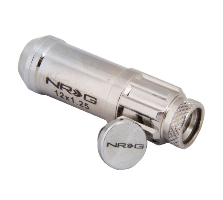NRG 700 Series M12 X 1.25 Steel Lug Nut w/Dust Cap Cover Set 21 Pc w/Locks & Lock Socket - Silver - Bull Strap