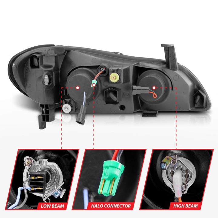 ANZO 2000-2004 Infiniti I30 Projector Headlights w/ Halo Black - Bull Strap