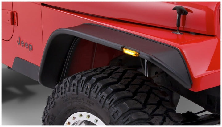Bushwacker 87-95 Jeep Wrangler Flat Style Flares 4pc Excludes Renegade - Black - Bull Strap