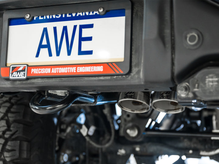 AWE Tuning 22-24 Ford Bronco Raptor 4WD Dual BashGuards Cat-Back SwitchPath Exhaust (No Tips) - Bull Strap