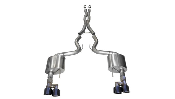 Corsa 18-23 Ford Mustang 5.0L V8 3in Xtreme Cat-Back Dual Rear Exit w/ 4in Black PVD Pro-Series Tips - Bull Strap