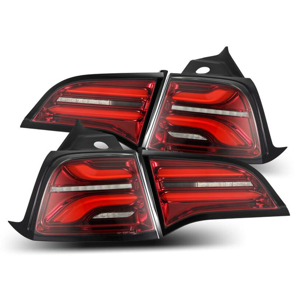 AlphaRex 17-22 Tesla Model 3 PRO-Series LED Tail Lights Red Smoke w/Seq Sig - Bull Strap