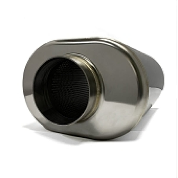 Stainless Bros 3.5in x 12.0in OAL SS304 Oval Muffler - Polished - Bull Strap
