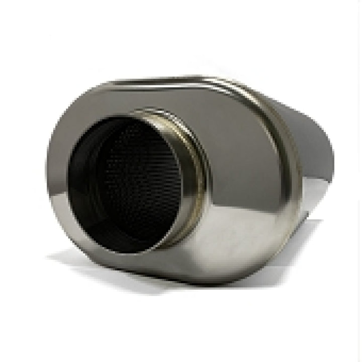 Stainless Bros 3.5in x 12.0in OAL SS304 Oval Muffler - Polished - Bull Strap