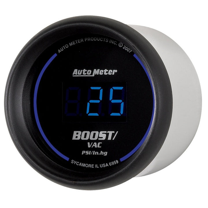 Autometer Cobalt Digital 52.4mm Black Vacuum/Boost Gauge - Bull Strap