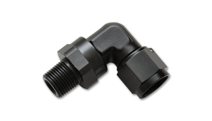 Vibrant -8AN to 1/2in NPT Female Swivel 90 Degree Adapter Fitting - Bull Strap