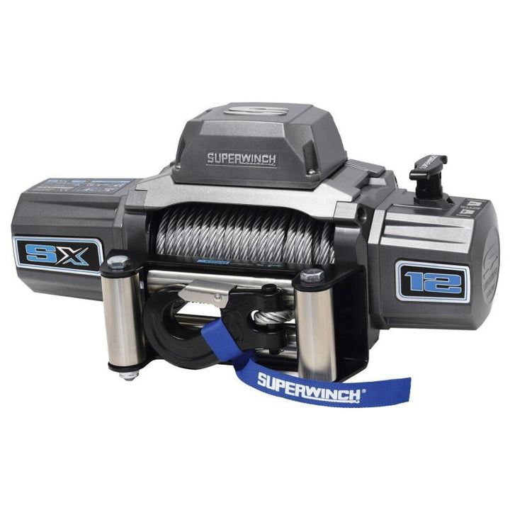 Superwinch 12000 LBS 12V DC 3/8in x 85ft Wire Rope SX 12000 Winch - Graphite - Bull Strap