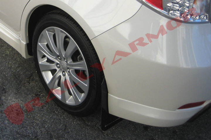 Rally Armor 08-10 Subaru WRX / 08-11 Impreza 2.5i (Hatch/Sedan) Basic Black Mud Flap w/Black Logo - Bull Strap
