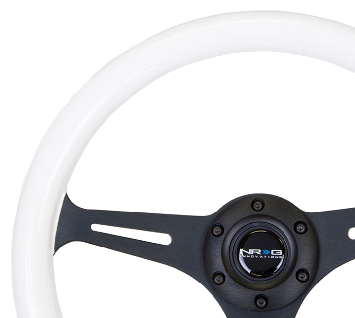 NRG Classic Wood Grain Steering Wheel (350mm) Glow-N-The-Dark Green Grip w/Black 3-Spoke Center - Bull Strap