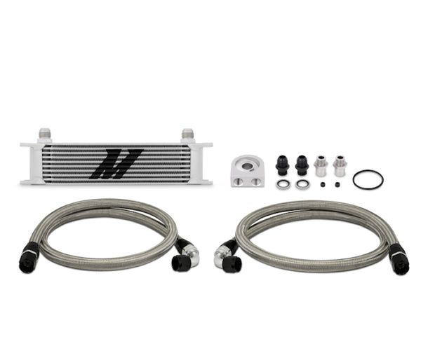 Mishimoto Universal 10 Row Oil Cooler Kit (Metal Braided Lines) - Bull Strap