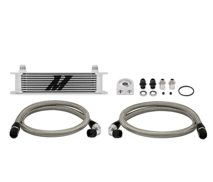 Mishimoto Universal 10 Row Oil Cooler Kit (Metal Braided Lines) - Bull Strap