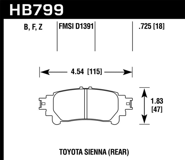 Hawk 14-16 Toyota Highlander Performance Ceramic Street Rear Brake Pads - Bull Strap