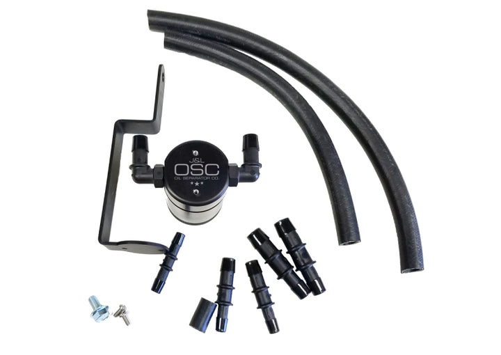 J&L 99-04 Ford Mustang GT Passenger Side Oil Separator 3.0 - Black Anodized - Bull Strap