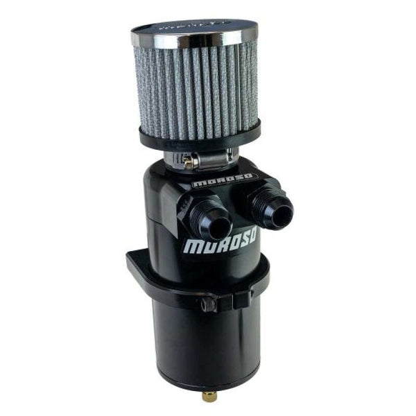 Moroso Dual Inlet -10AN Billet Breather Tank Catch Can - Black - Bull Strap