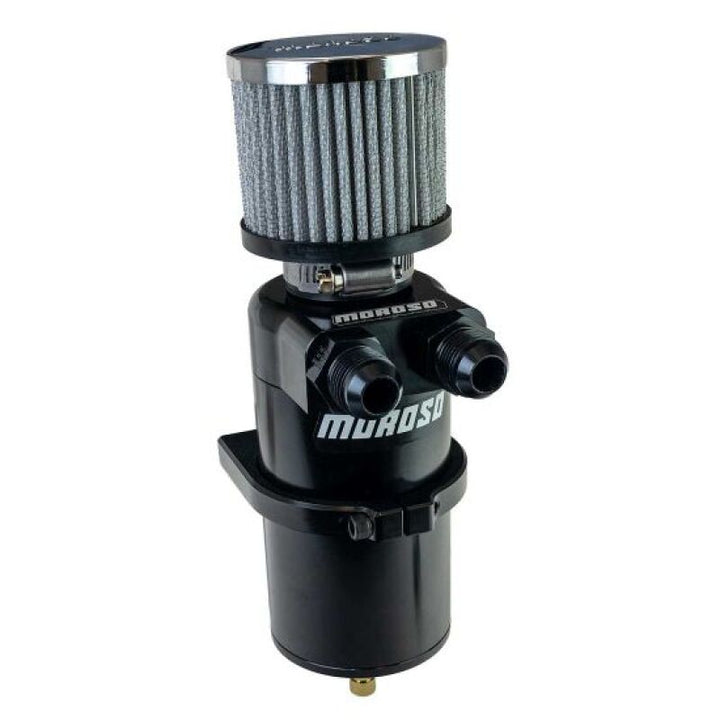 Moroso Dual Inlet -10AN Billet Breather Tank Catch Can - Black - Bull Strap