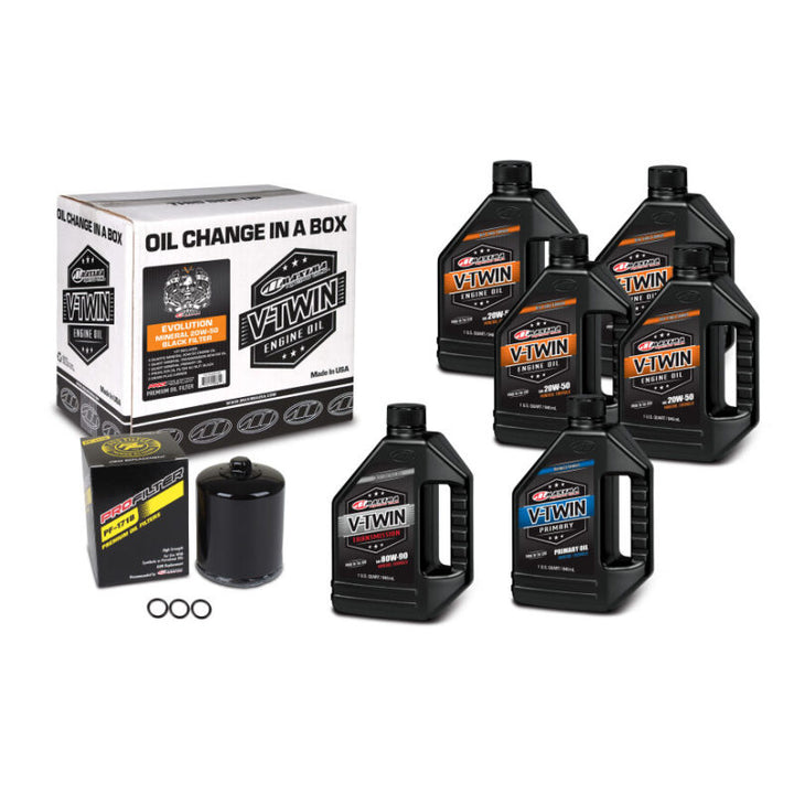 Maxima V-Twin Oil Change Kit Mineral w/Black Filter Evolution - Bull Strap