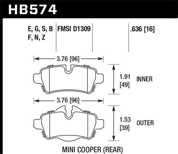 Hawk 07+ Mini Cooper HPS Street Rear Brake Pads - Bull Strap