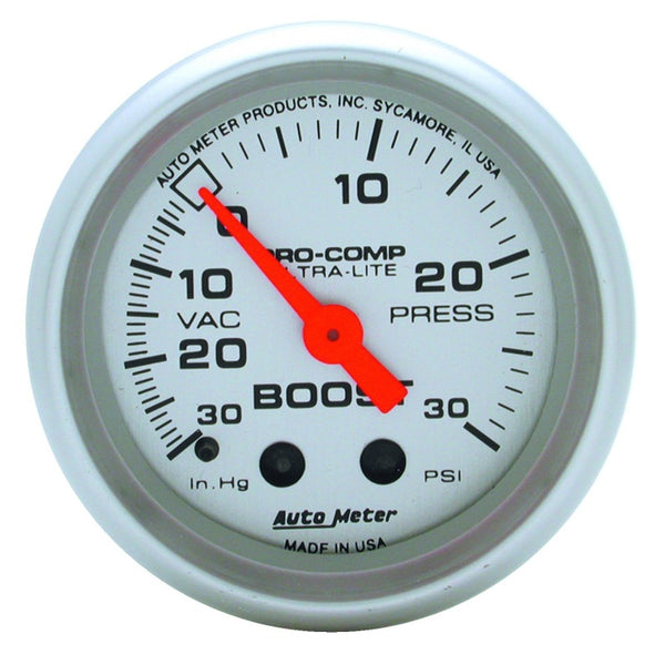 Autometer Ultra-Lite 52mm 30 PSI Mechanical Boost Gauge - Bull Strap