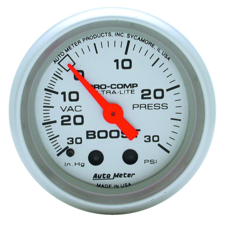 Autometer Ultra-Lite 52mm 30 PSI Mechanical Boost Gauge - Bull Strap