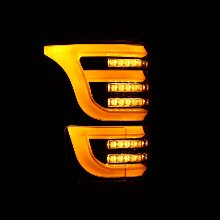 AlphaRex 15-20 Ford F150 Luxx-Series LED Tail Lights Alpha-Black - Bull Strap