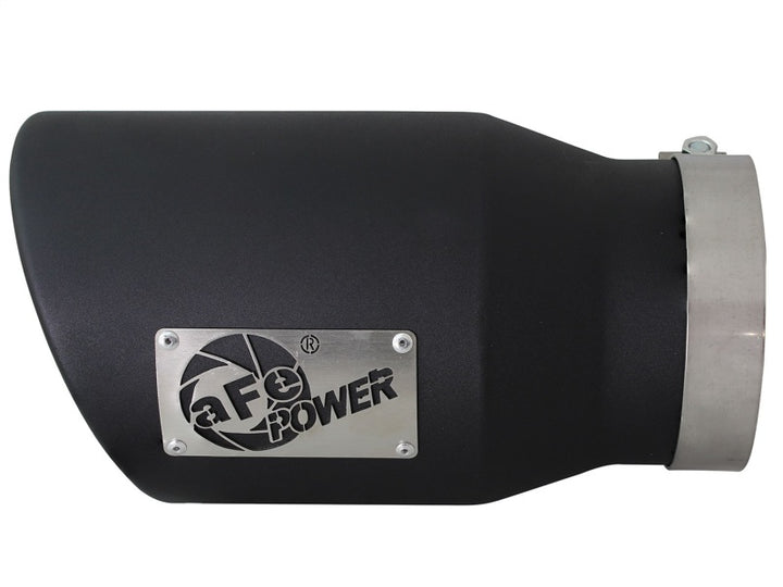 aFe MACHForce XP 5in 304 Stainless Steel Exhaust Tip 5 In x 7 Out x 12L in Bolt On Right - Black - Bull Strap
