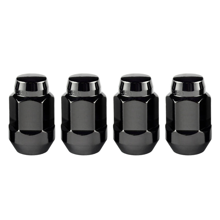 McGard Hex Lug Nut (Cone Seat Bulge Style) M12X1.5 / 3/4 Hex / 1.45in. Length (4-Pack) - Black - Bull Strap
