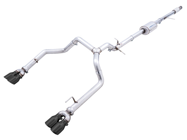 AWE Tuning 4th Gen GM 1500 5.3L 0FG Catback Split Rear Exit (w/ Bumper Cutouts) - Quad Diamond Tips - Bull Strap